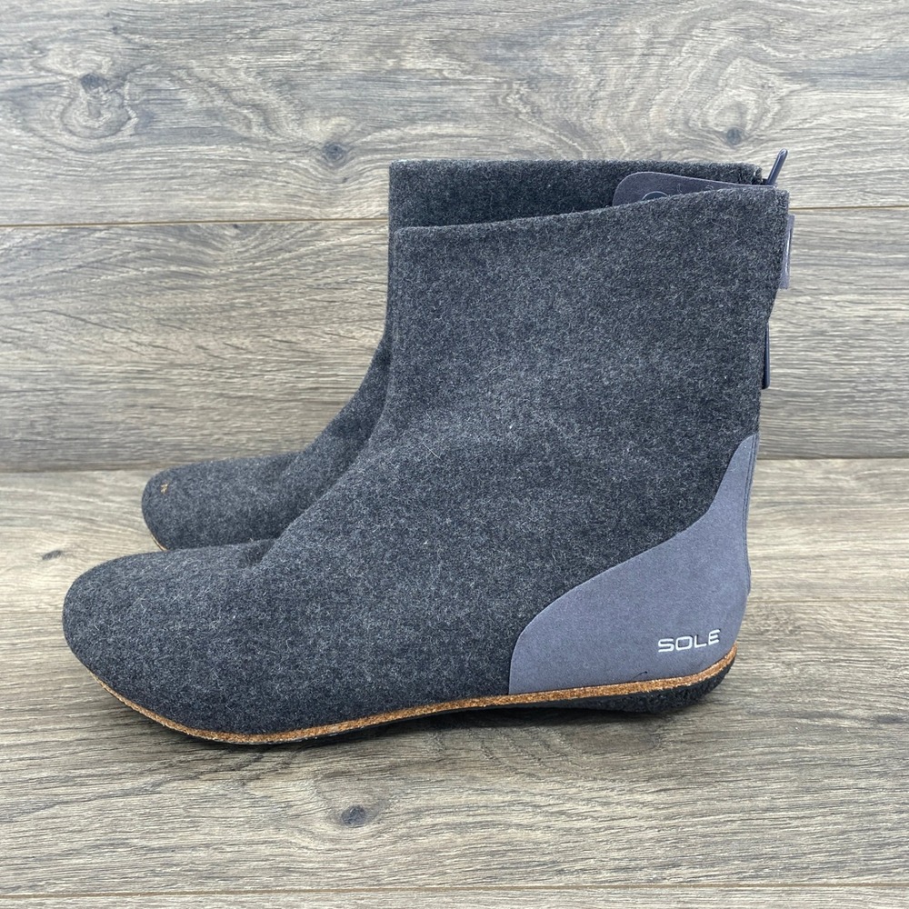 SOLE Felted Wool Ankle Boots Womens 8.5 Grey Rear Zip Minimalist Gorpcore